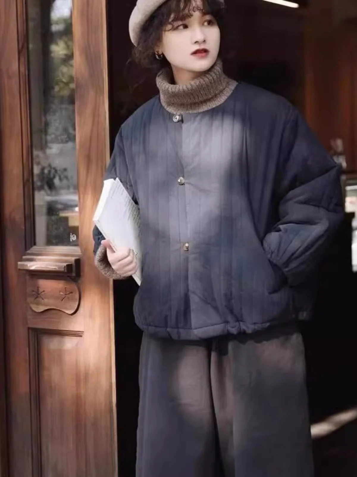 Японская мода Женская одежда Художественная утолщенная верхняя в стиле ретро