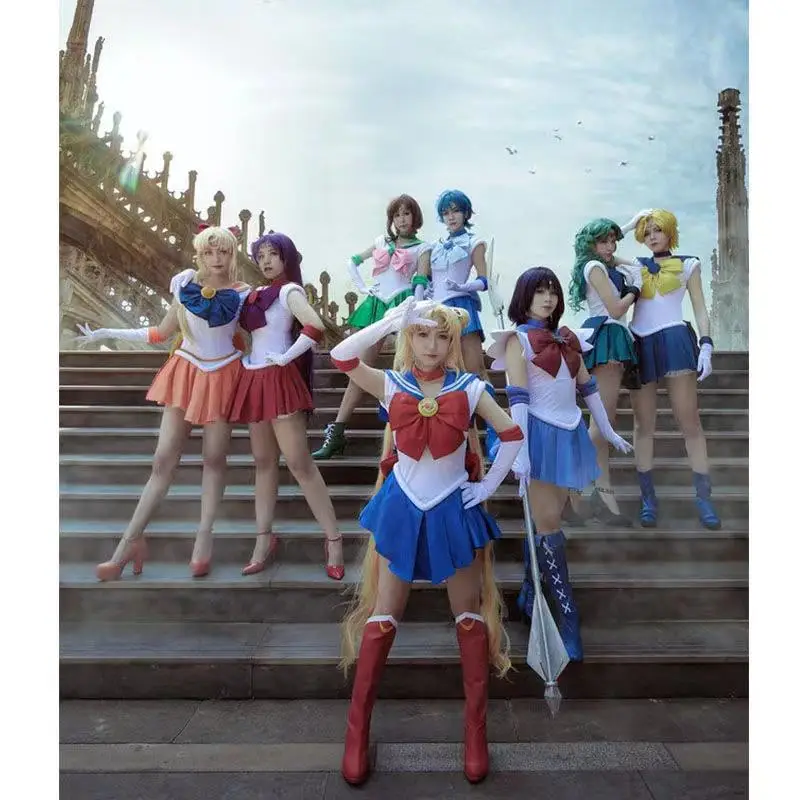 

Anime Cosplay Sailor Moon Usagi Tsukino Crystal Dress outfits Costume Halloween Party Kid Child Adult Women Plus Size