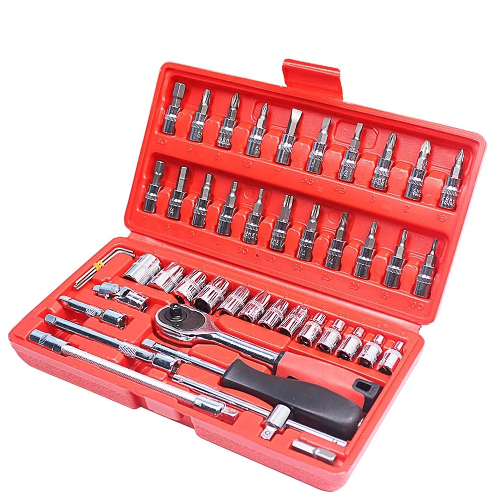 

46pcs Car Repair Tool Kits 1/4-Inch Socket Set Car Repair Tool Ratchet Torque Wrench Combo Tools Kit Auto Repairing Tool Set