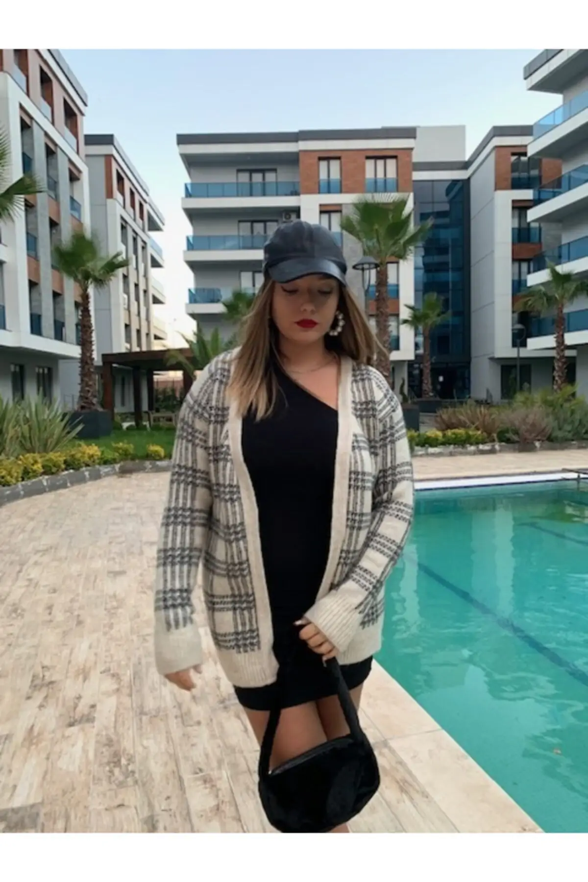 

Women's Cardigan Black And White checked Wool Casual Knitted Quality Fashion Cardigan Sweaters Loose Sweater Sweater Jumper