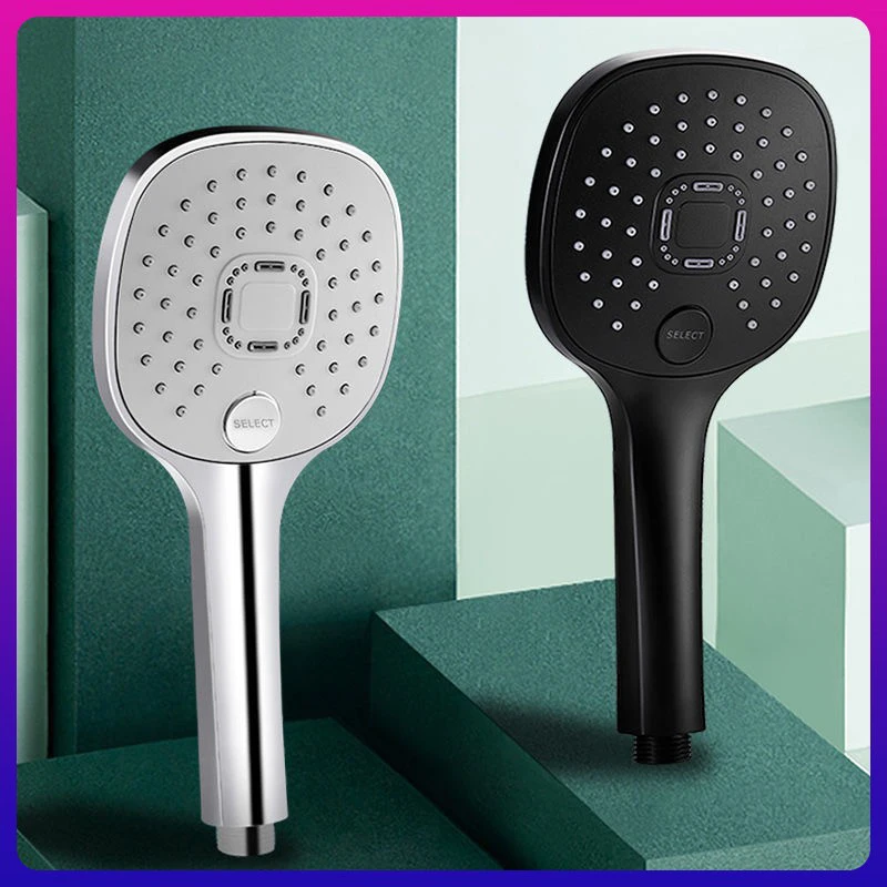 

New Shower Head Rain Shower 3 Modes ABS Round Chrome Spout G1/2 Bath Faucet Wall Mount Adjustable Black Shower
