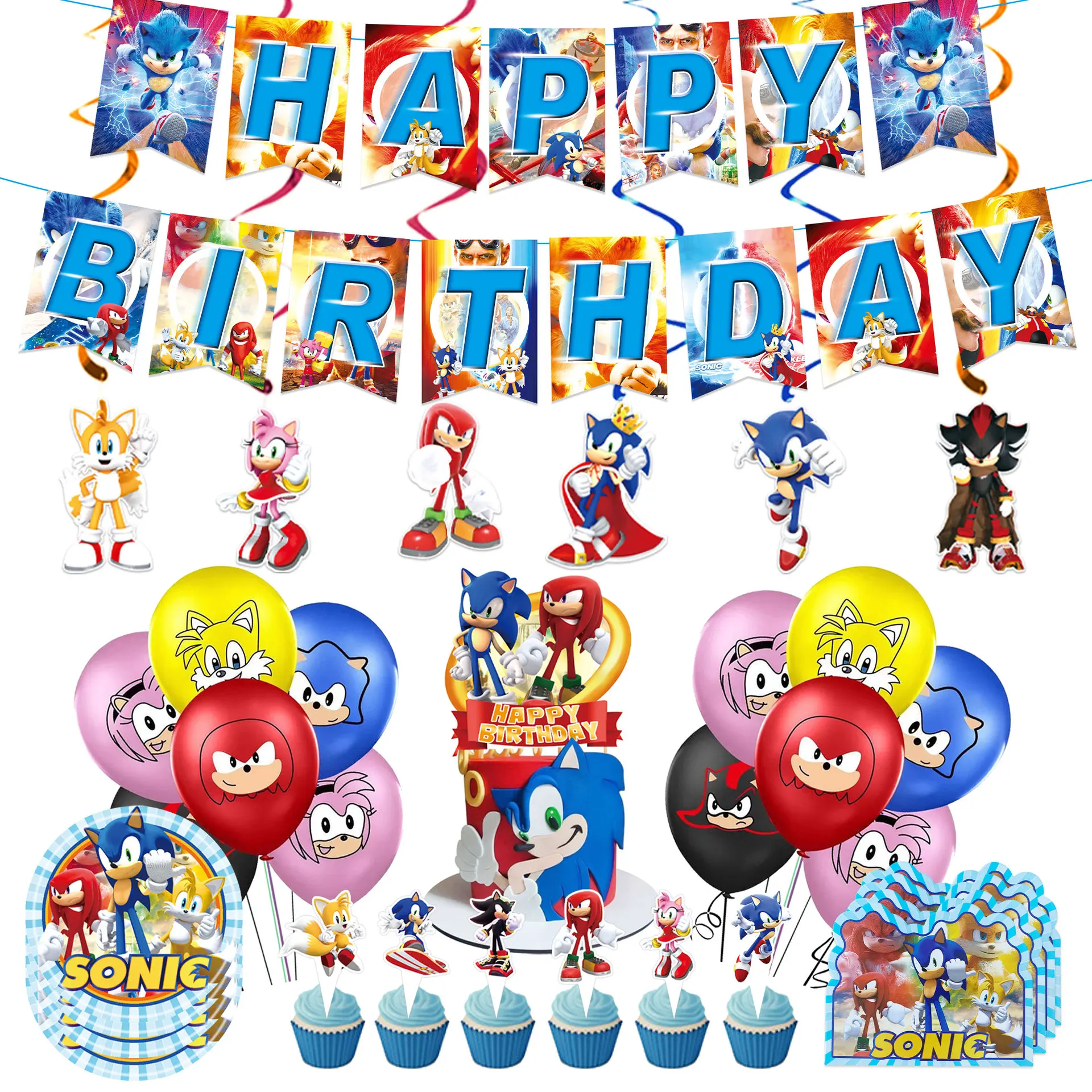 

Cartoon Sonic Birthday Party Holiday Supplies Theme Decoration Disposable Tableware Set Girls Boys Balloons Paper Cup Napkin