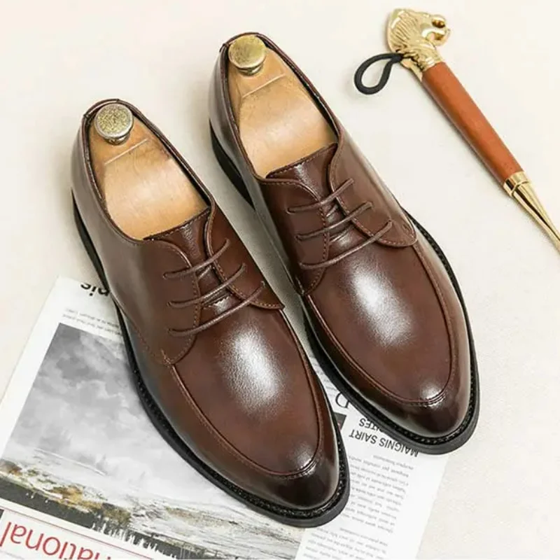 

Spring Leather Shoes Men Brogue British Korean Casual Business Wear Men's Shoes Height Increasing Insole Suit Wedding Groom's Sh