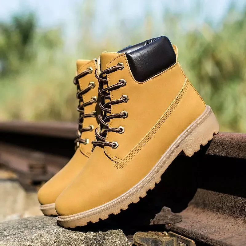 

2023New boots men shoes hot warm plus fur winter snow boots work shoes men pu leather lace-up ankle military boots men plus size