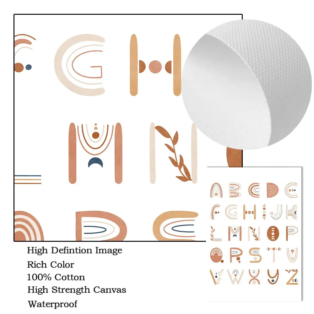 Кактус ABC Алфавит цифры Радуга облако настенная Картина на холсте скандинавские