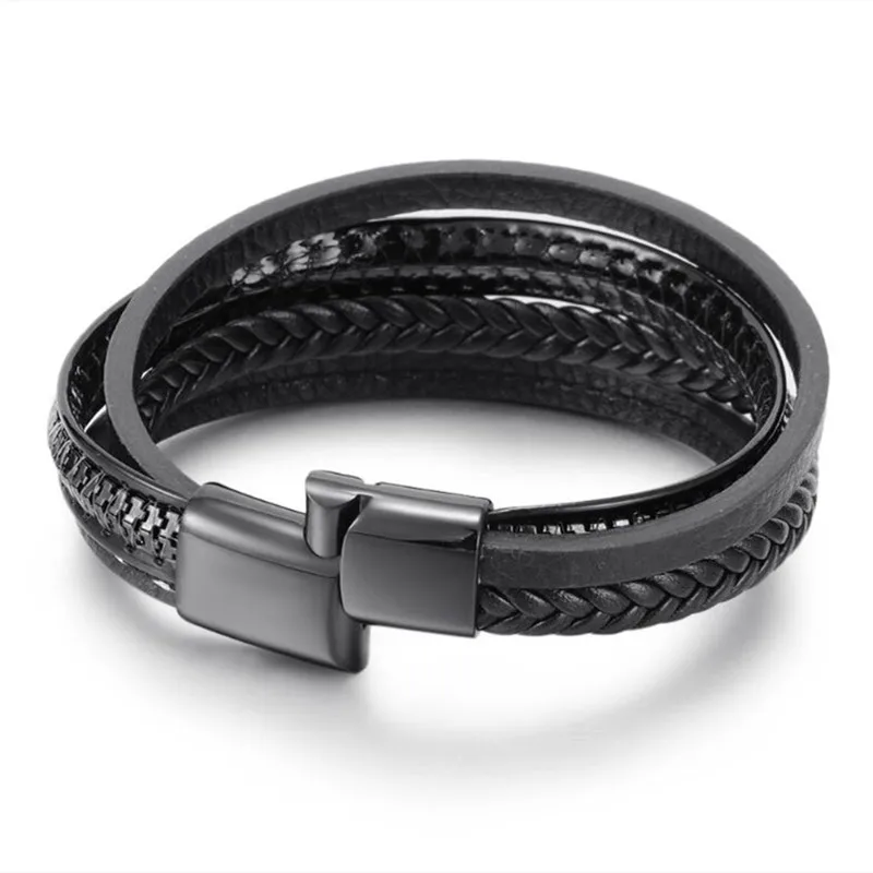 Мужской многослойный браслет из натуральной кожи ручной работы |