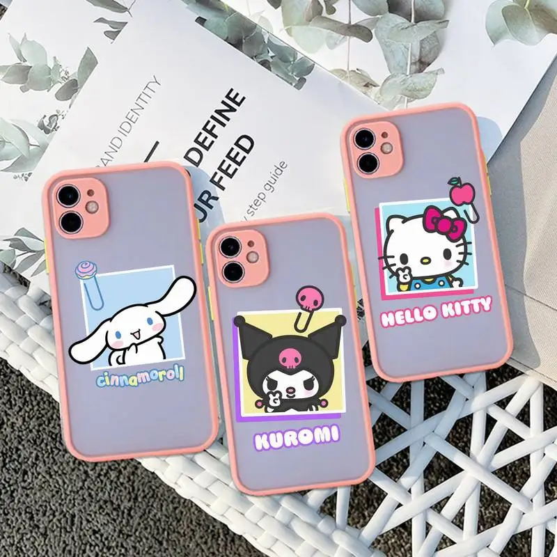 

Sanrio Hello kuromi melody cinnamoroll Phone Case For iphone 14 13 12 11 Pro Max Mini Plus X XS XR Pink Matte Transparent Cover