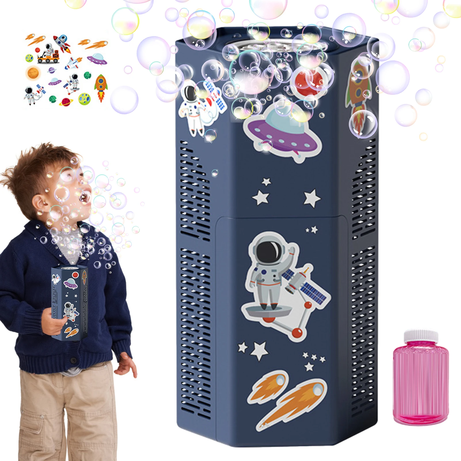 

Firework Bubble Machine 12 Holes Astronaut Bubble Blower Toddlers Bubbles Toys With Light & Sound Outdoor Indoor Kids Toys Gifts