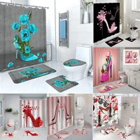 bathroom decor waterproof shower curtain set with 12 hooks polyester washable bath non slip mat rugs carpet toilet seat cover