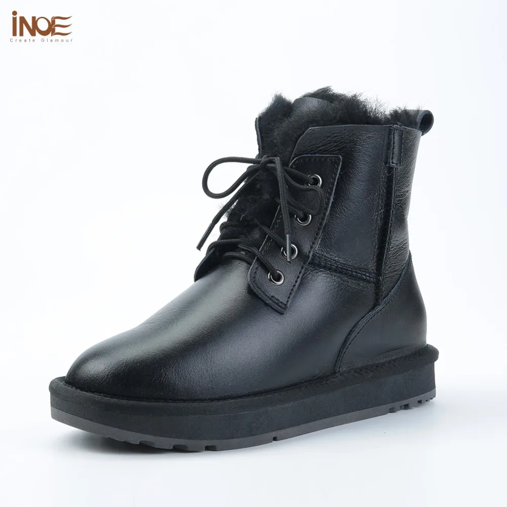 

INOE Real Sheepskin Leather Natural Sheep Wool Fur Lined Casual Ankle Winter Snow Boots for Women Warm Shoes Waterproof Black