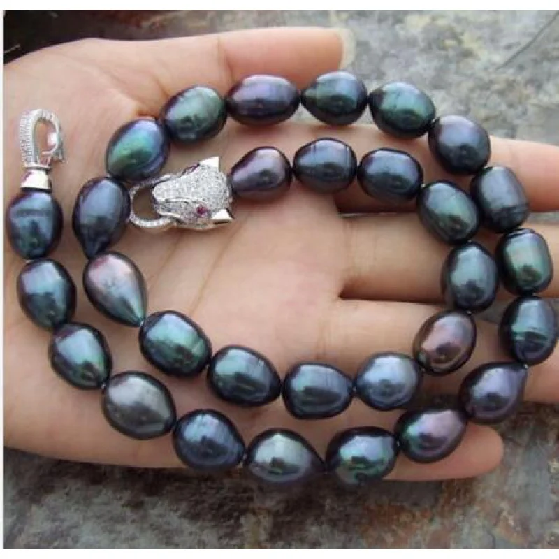 

HUGE AAA 10-11MM South Sea Black Baroque Pearl Necklace 18 inch