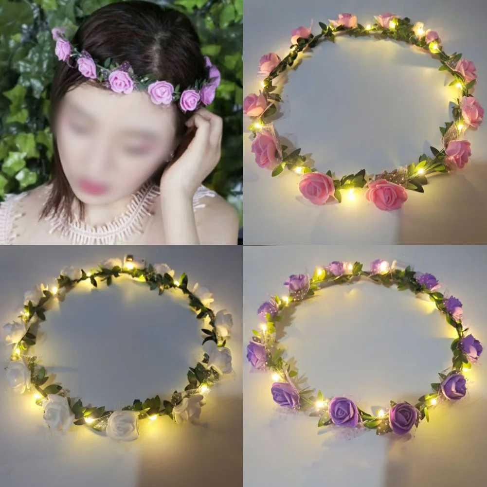 

Girl Party Glow Headband Hairband Wreath Birthday Wedding Luminous Festival Costume LED Flower Headband