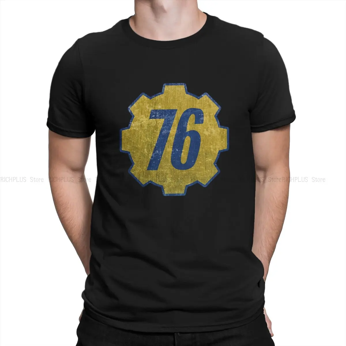 

Vault 76 Distressed Men Polyester TShirt Fallout Game O Neck Short Sleeve T Shirt Funny Gift Idea