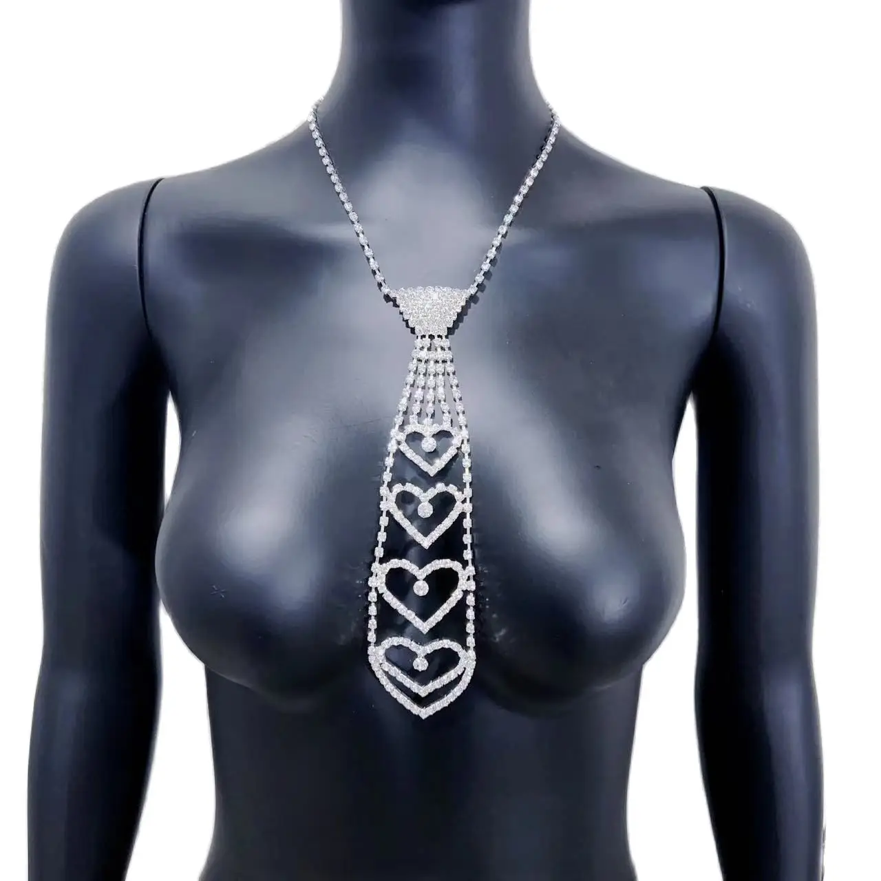 

2022 trend new sexy Rhinestone heart-shaped tie Long Necklace women's fashion crystal clothing tie Necklace Party Jewelry beauti
