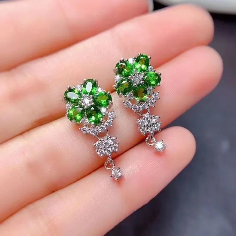 Серебряные серьги с кисточками и бриллиантами 925 модные зелеными цветами для