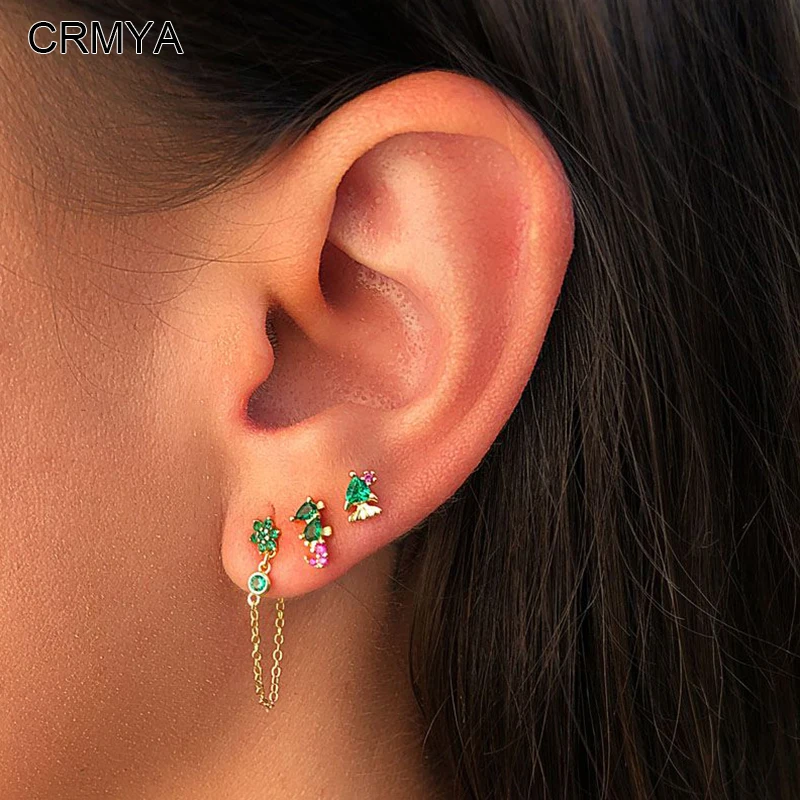 

CRMYA Gold Silver Filled Stud Earrings For Women Color CZ Zircon Cute Fish Hippocampus Piercing Earrings 2022 Jewelry Wholesale