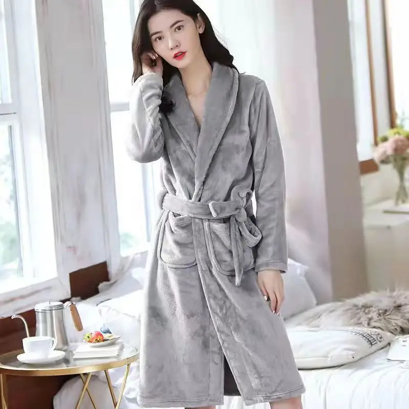Coral Velvet Bathrobe Women Warm Soft Couple Robes Flannel Kimono Nightdress Dressing Gowns Sleepwear Long Sleeve Loungewear