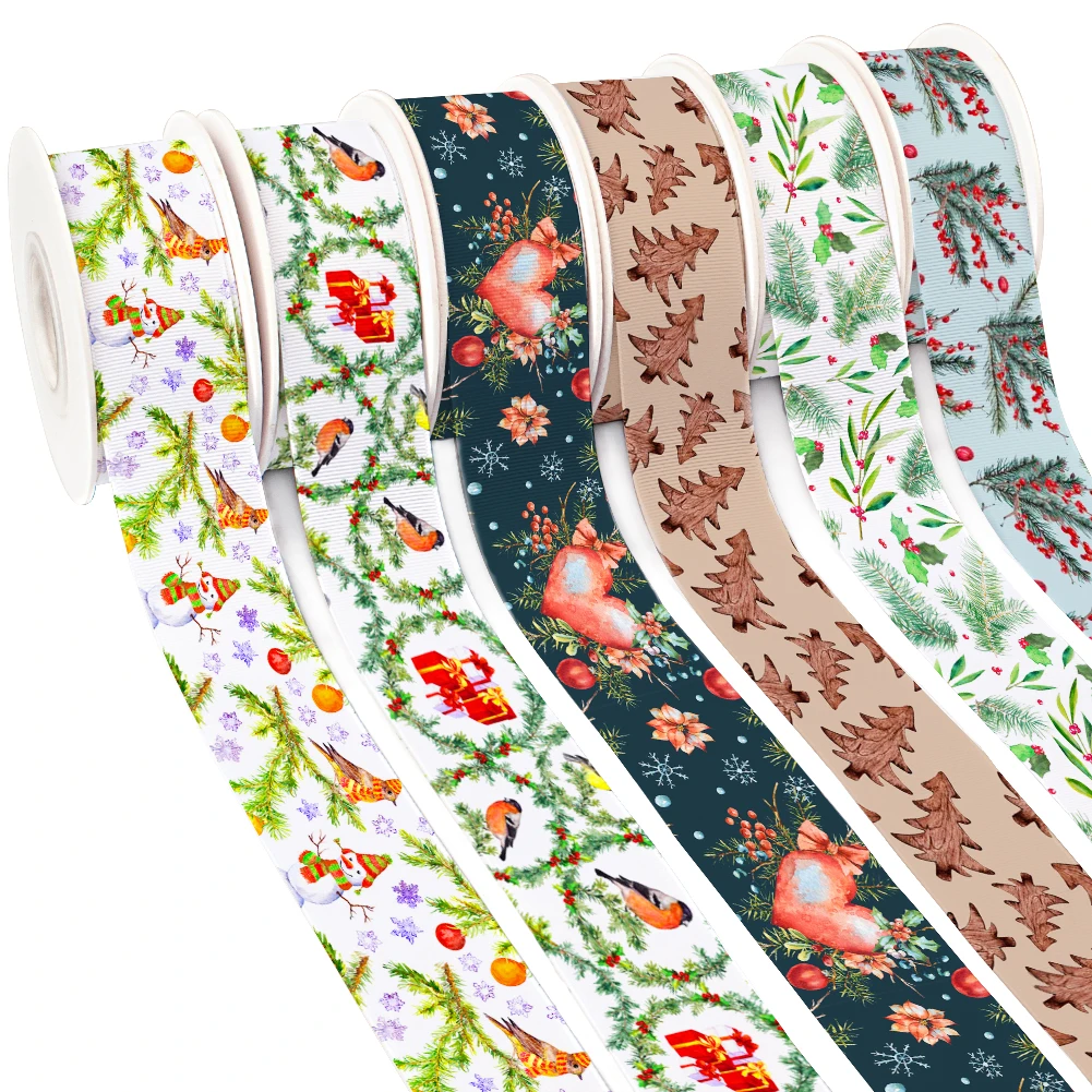 

Christmas Print Grosgrain Ribbon for DIY Bows Craft Supplies Decoration Handmade Materials 10yards Satin Ribbon