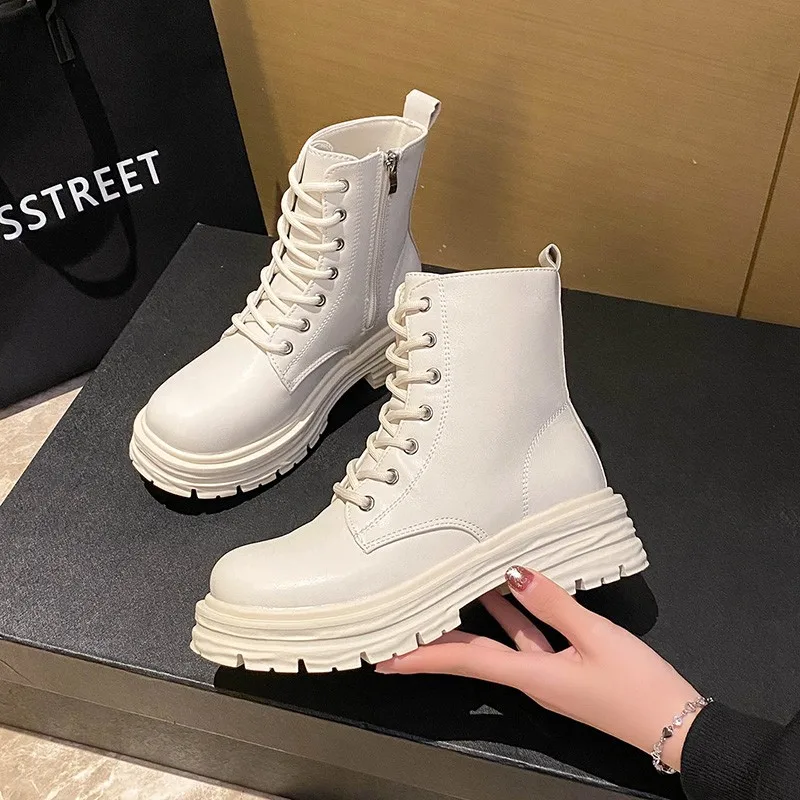 

New Style Side Zipper Thick Soled Women Boots 2022 Fashionable Solid Color Motorcycle Boots Women Comfortable Shoes Women Shoes