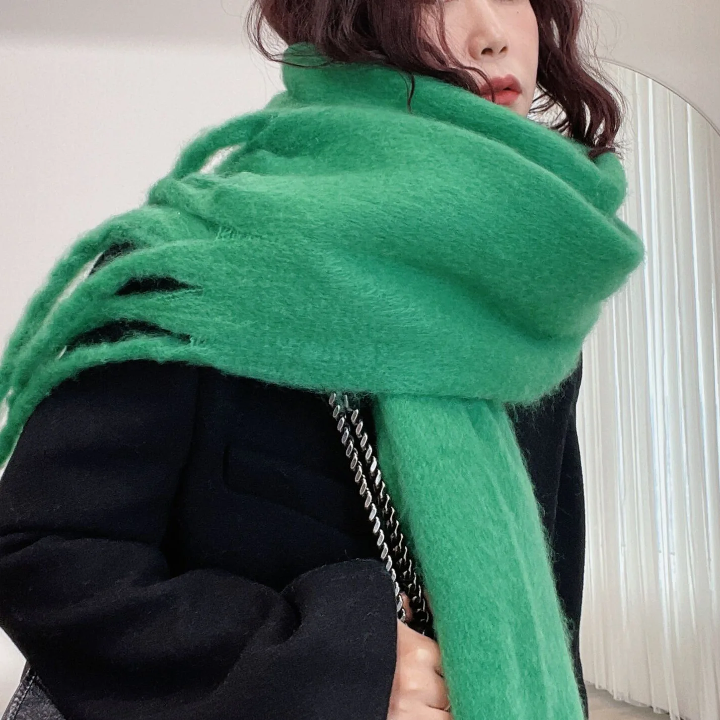 

Мохеровая Радужная зимняя кашемировая шаль с кисточками, шарф, Женская шаль из гладкого стекла, зимняя шаль из пашмины