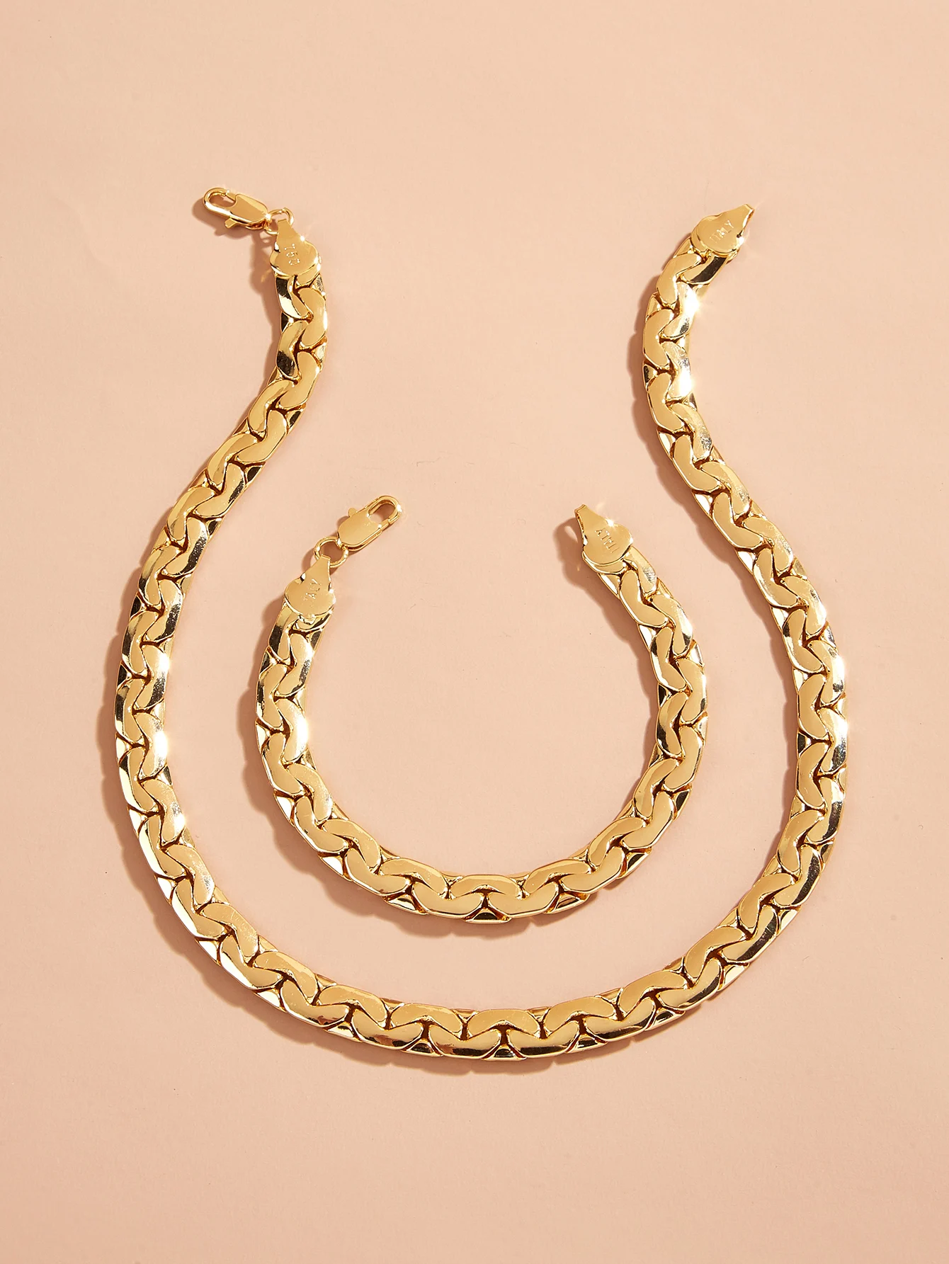 

Selead Copper Gold Plated Chain Necklace Women Men Neck Fashion Jewelry Gift Accessory Necklace Bracelet Set