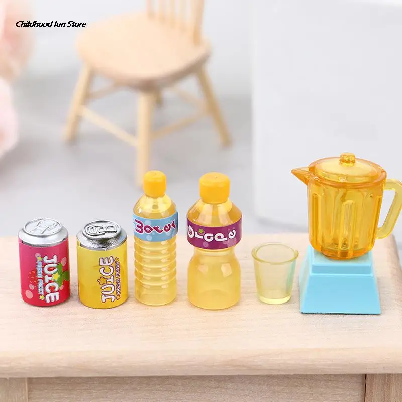 

6Pcs/Set 1:12 Dollhouse Miniature Juicer Drink Bottle Cup Kitchen Kitchenware Pretend Doll House Food Kitchen Toy Accessories