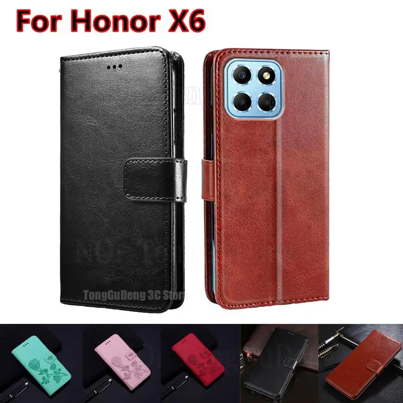 

Wallet Flip Case For Funda Honor X6 5G X6S чехол PU Leather Stitch Phone Cover For Carcasa Honor X6 4G Mujer VNE-LX1 Coque Etui