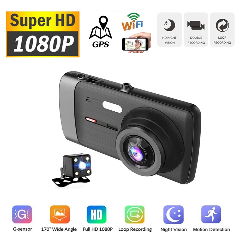 

Автомобильный видеорегистратор, Wi-Fi, 4,0 дюйма, Full HD, 1080P
