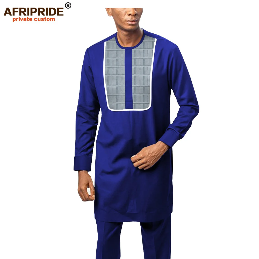 2019 African Clothing for Men Dashiki Tracksuit Long Sleeve Print Shirts+Ankara Pants Tribal Set Attire AFRIPRIDE A1916054
