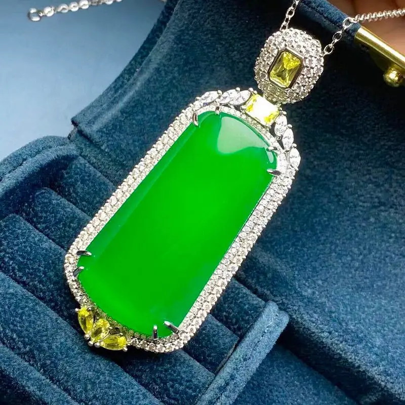 

Green Jade Pendant Women Luxury Necklace Natural Myanmar Jadeite With Topaz Zircon Charms Pendants Fine Jewelry Accessories