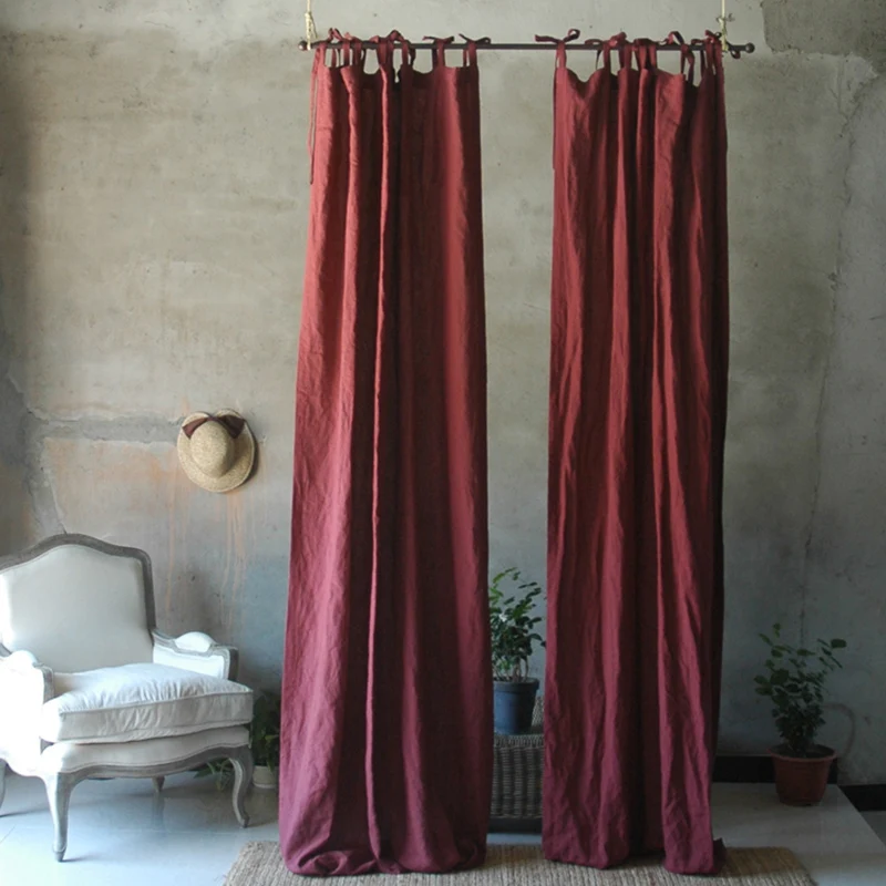 

Linen Sheer Curtains Tie Top Window Panel 100% Pure Natural Fabric Curtains Lightweight & Handcrafted from European Flax