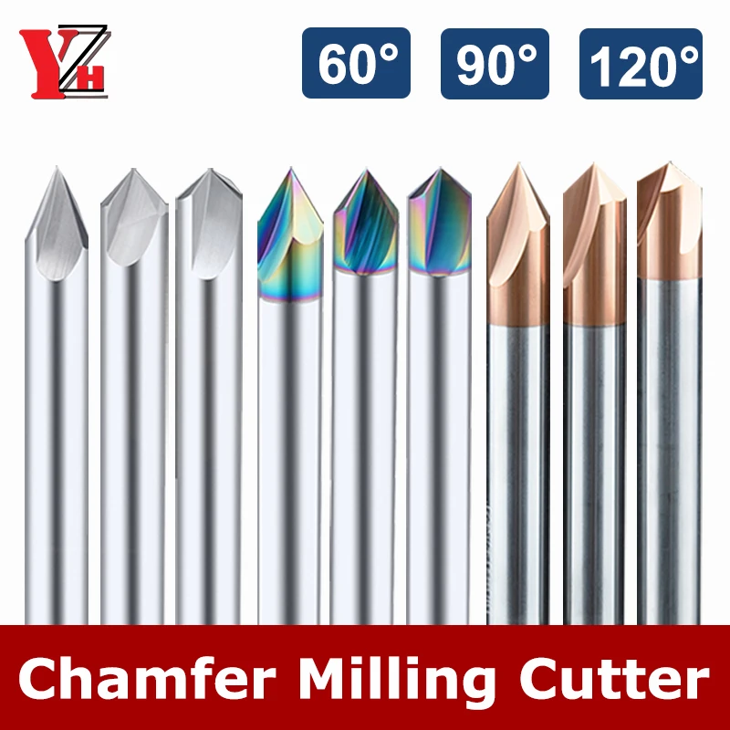 YZH Carbide Chamfer Milling Cutter 60 90 120 Degree HRC55 Countersink Chamfering Mill V Groove For Steel / Aluminum 2 3 Flutes