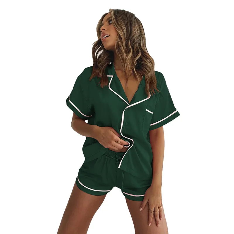 High Quality Summer Womens Pajama Shorts Sets Luxury Soft Pajama Sets Two Pieces PJ set SOlid Color