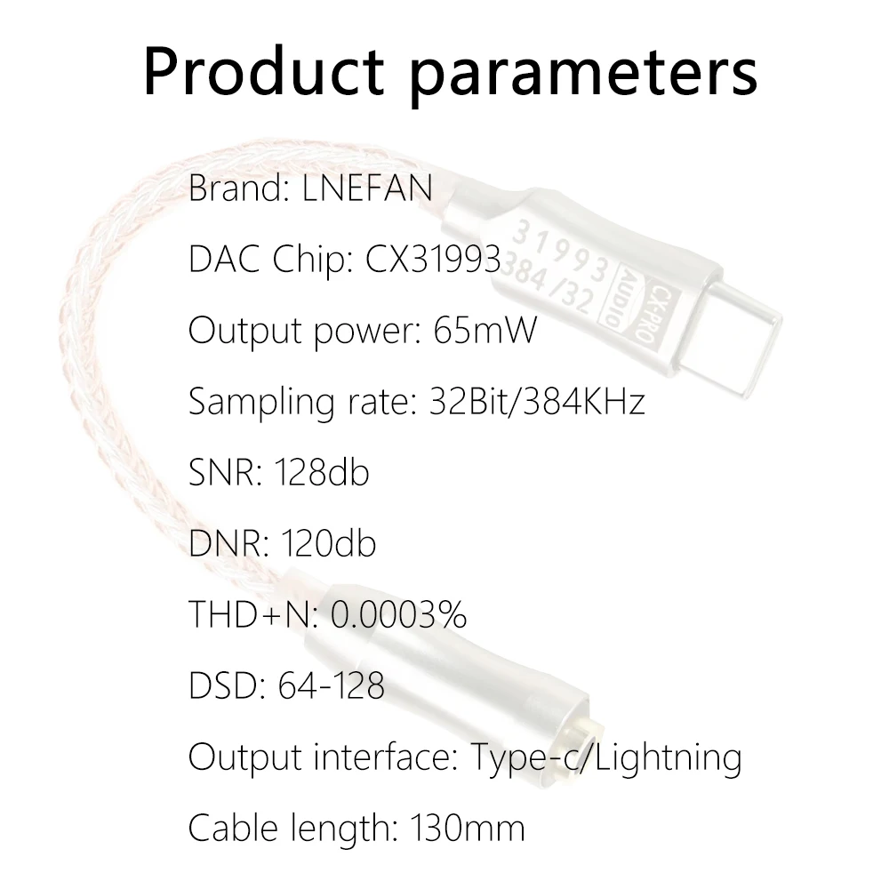 Адаптер для наушников LNEFAN CX31993 USB C DAC Тип разъем 3 5 мм 32 бит 384 кГц |