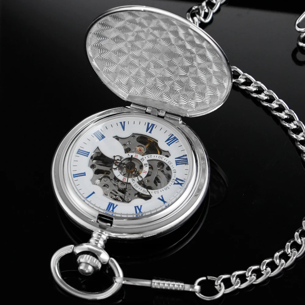 Silver Smooth Texture Luxury Steampunk Mechanical Pocket Watch Retro Gentleman Analog Signal Clock Lady Jewelry Gift