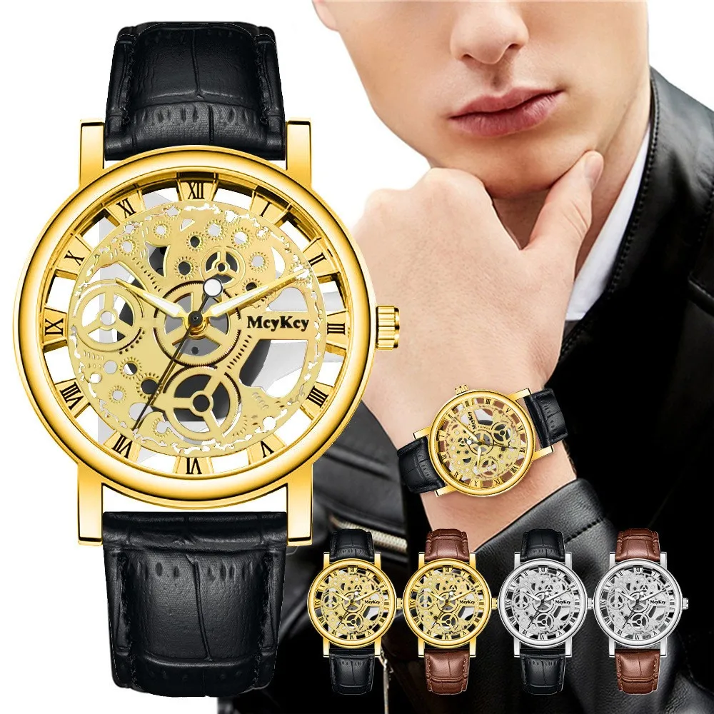 Men's Transparent Hollow Out Imitation Mechanical Quartz Watch, A High-end Fashion Must-have For Men
