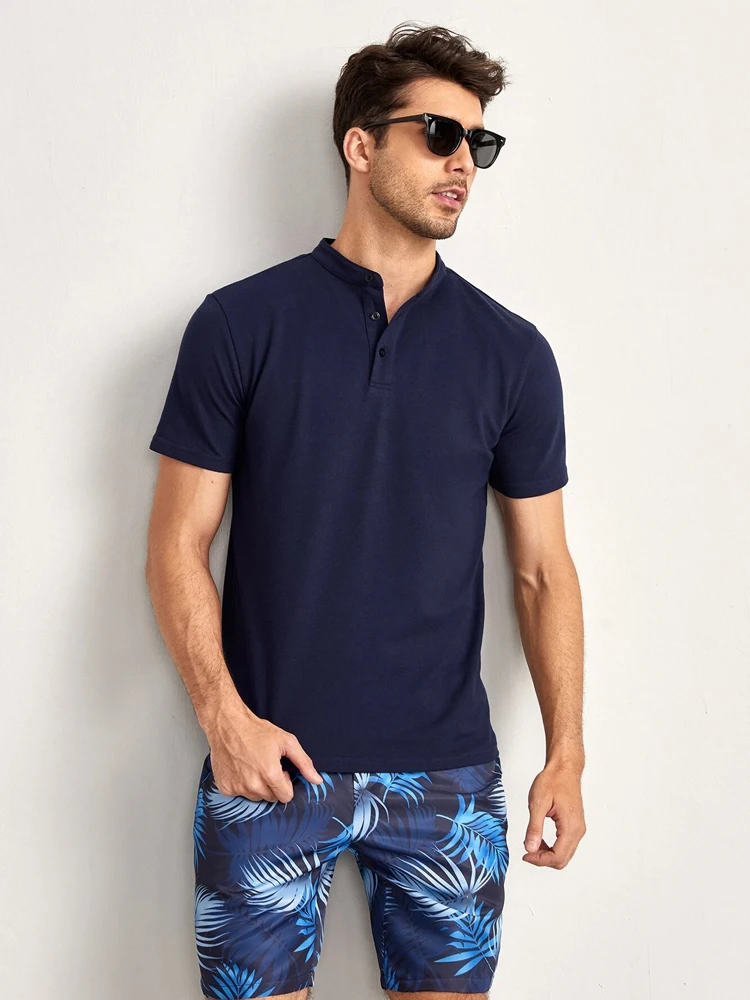 

LUHAODS Men Solid Stand Collar Polo Shirt