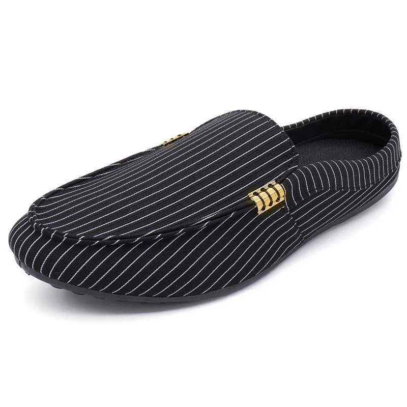 

Men Half Shoes Summer 2022 Trend Half Canvas Slippers Tow Beach Shoes Men Breathable Flying Woven Non-Slip Slides Fashion Wear