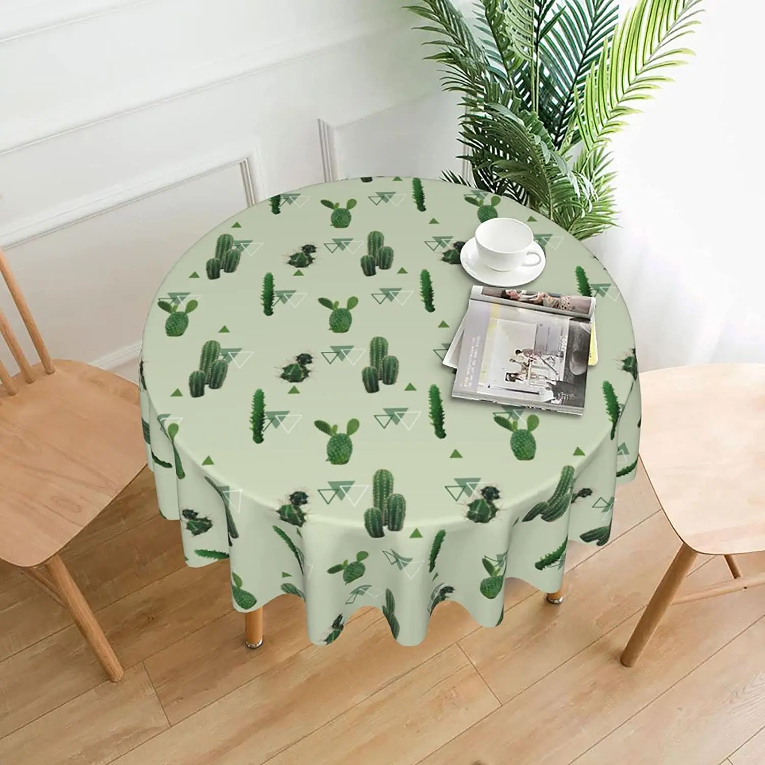 

Geometric Cactus Plant Round Tablecloth,Waterproo Summer Botanical Tablecloth,Suitable for Cafes, Restaurants, Buffets Parties