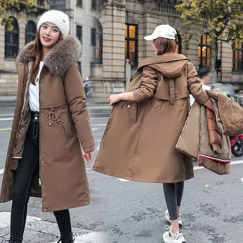 

Женская парка с флисовой подкладкой, длинная теплая парка с капюшоном и меховой подкладкой, зимняя верхняя одежда, 2022