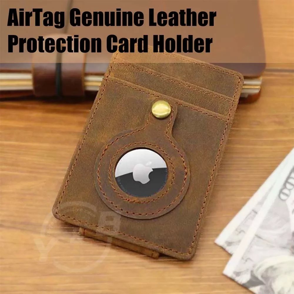 

NEW2023 High Quality Genuine Leather For AirTag Wallet Protective Card Holder Case Anti Scratch Cover With AirTags