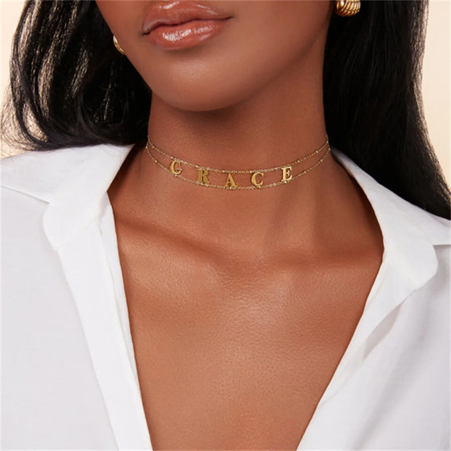 

Stainless Steel Customized Name Necklace Personalized Editorial Border Name Choker Gold Plated Female Personality Jewelry Gifts