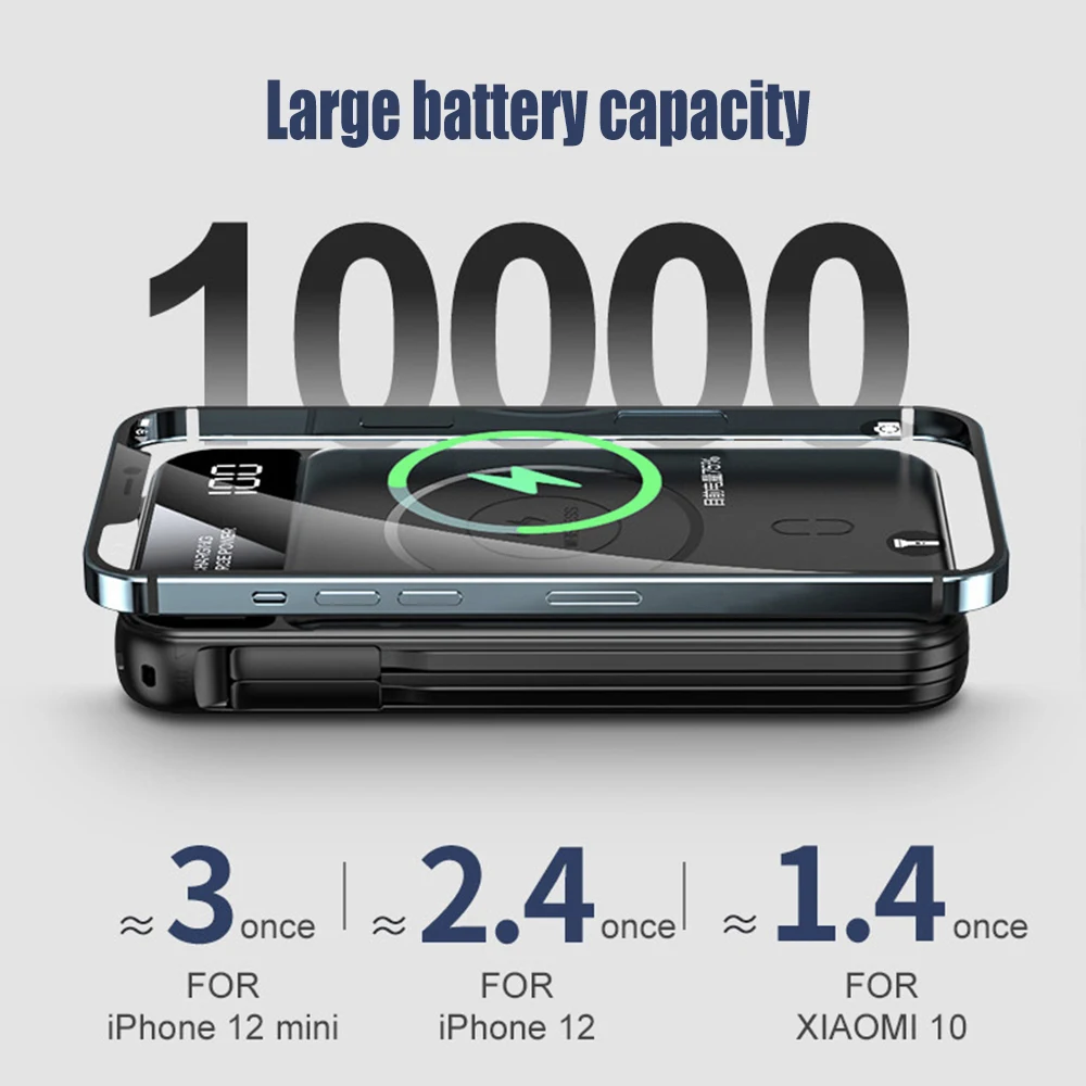 Фото 10000 мАч Магнитное зарядное устройство Power Bank Беспроводное зарядное устройство с кабелем для MagSafe iPhone 13 Pro Max 12 Samsung Внешняя вспомогательная ба... №2