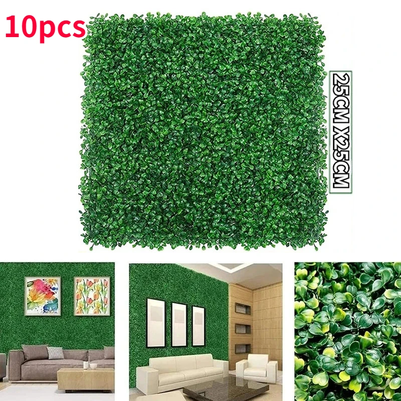 

10pcs 25CM Artificial Green Plant Wall Turf Moss Grass Outdoor Home Store Wedding Background Fence False Lawn Decor Fake Plants