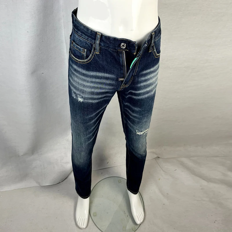 Street Fashion Men Jeans Retro Blue Elastic Slim Fit Ripped Jeans Men Trousers High Quality Vintage Designer Brand Pants Hombre