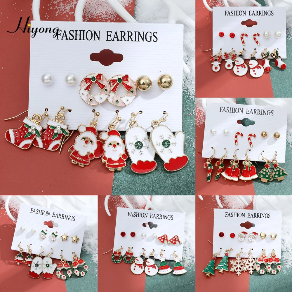 

Hot Sale 6pcs/set Christmas Earrings Jewelry Set Cute Santa Claus Snowman Tree Bell Christmas Hook Earings Gifts For Women Girls