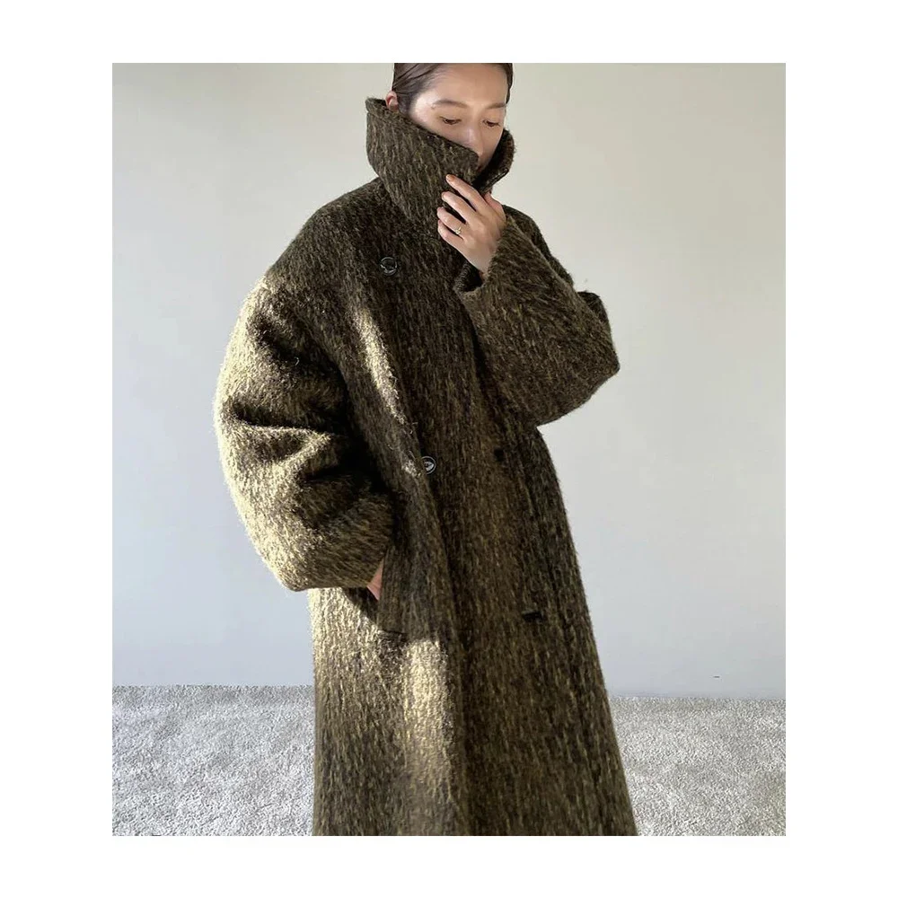 

Женское длинное шерстяное пальто с лацканами, Осень-зима