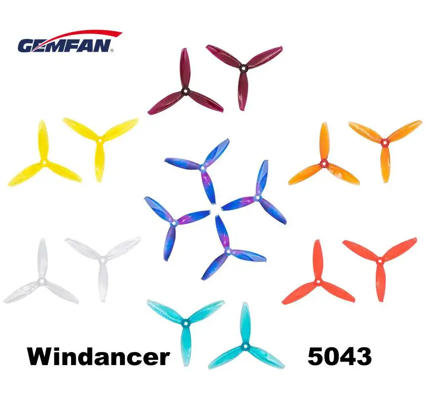 

24pcs/12pairs Gemfan Windancer 5043 Propeller Sky Color T5043C 5x4.3 Inch PC 3-Blade CW CCW Propeller FPV Racing Drone Freestyle