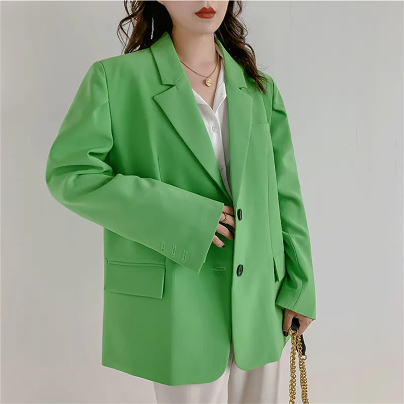 High-Quality Office Ladies Blazer 2022 New Autumn Student Suit Jacket Loose Single-Breasted Green Outerwear Women Tide G1116