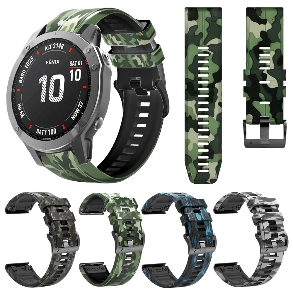 

26mm 22mm Quick Release Watchband For Garmin Fenix 7 7X Camouflage Silicone Strap Fenix 6X 5X 6 5 Plus/945 Band Bracelet Correa